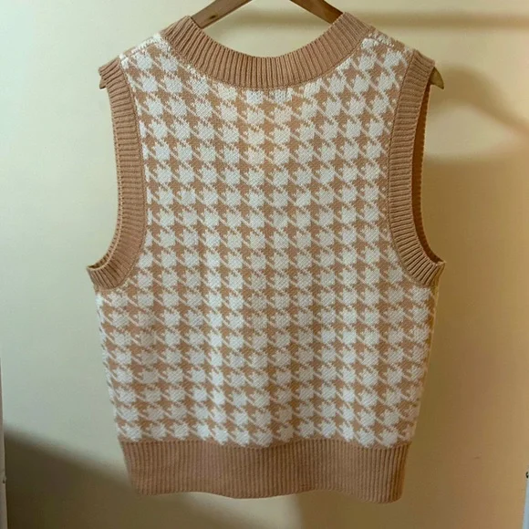 Check Knit Top Sleeveless Oversized V-Neck - Picture 5 of 7